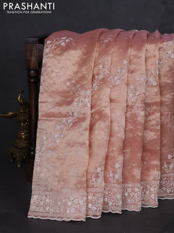 Tissue silk saree pastel pink with allover embroidery & sequin work
