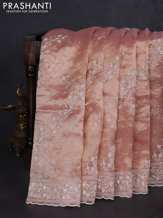 Tissue silk saree pastel pink with allover embroidery & sequin work