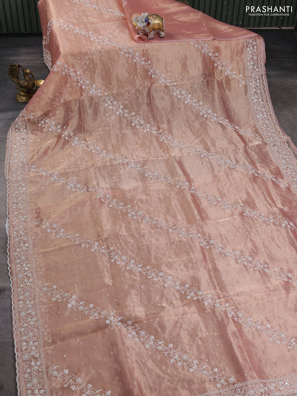 Tissue silk saree pastel pink with allover embroidery & sequin work