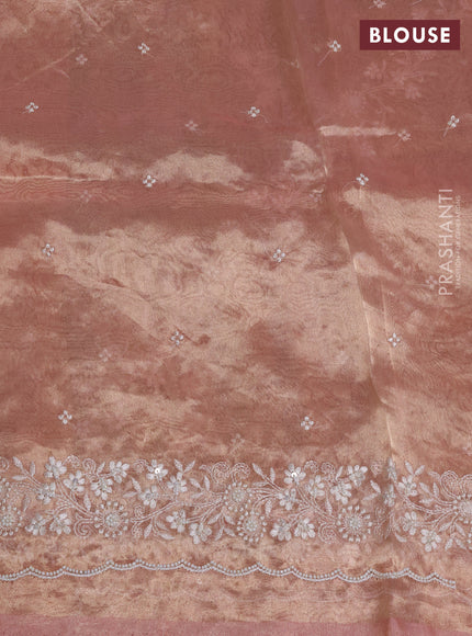 Tissue silk saree pastel pink with allover embroidery & sequin work