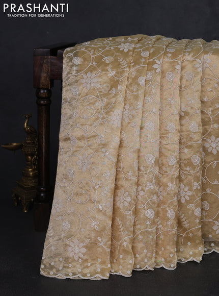 Tissue silk saree pale yellow with allover embroidery & sequin work