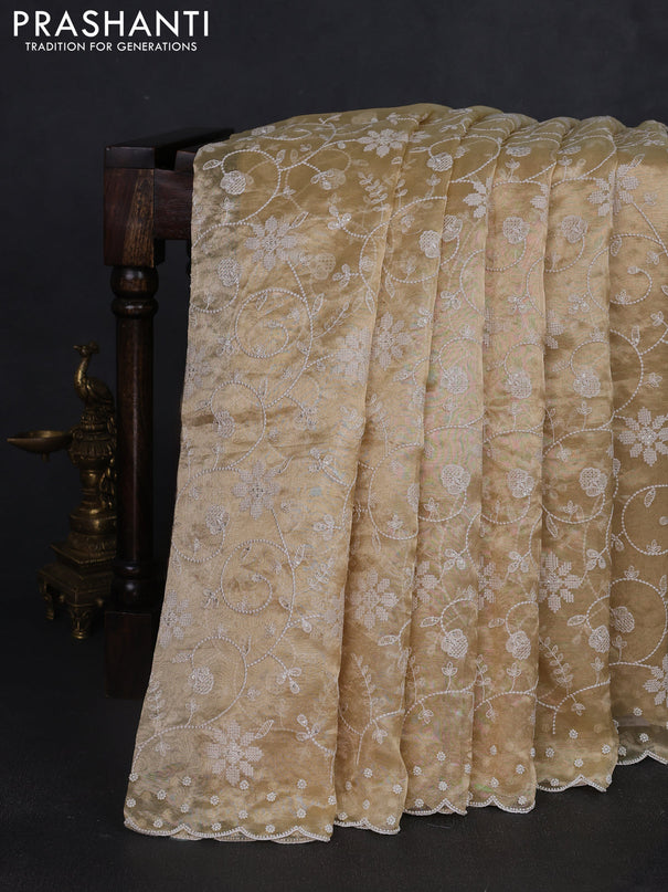 Tissue silk saree pale yellow with allover embroidery & sequin work
