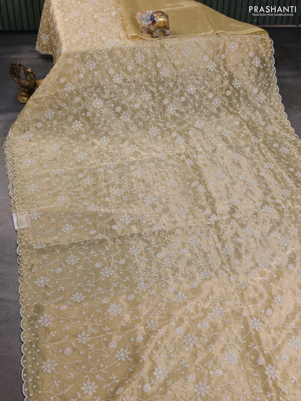 Tissue silk saree pale yellow with allover embroidery & sequin work