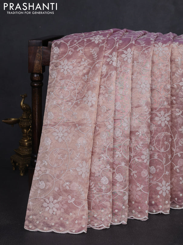 Tissue silk saree light pink with allover embroidery & sequin work