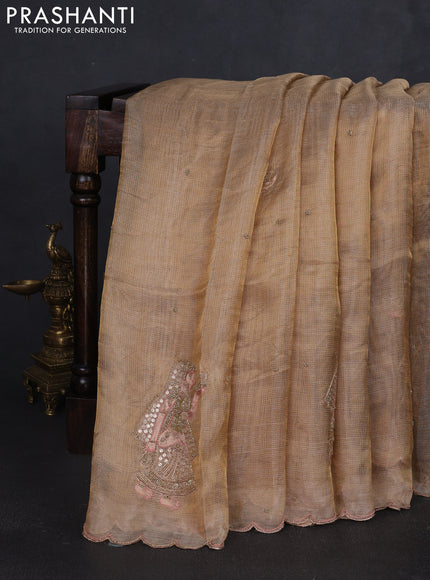 Tissue silk saree sandal with beaded work and beaded work embroidery border