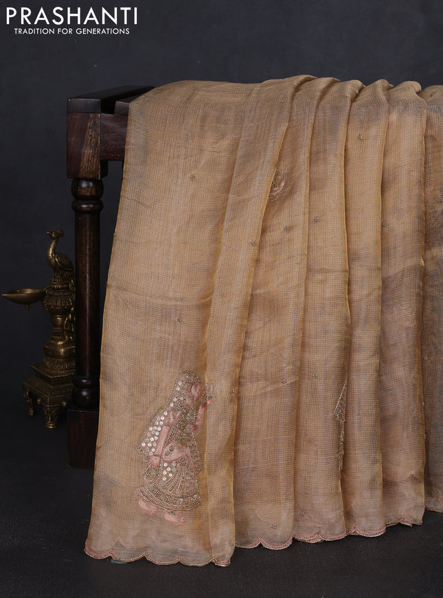 Tissue silk saree sandal with beaded work and beaded work embroidery border