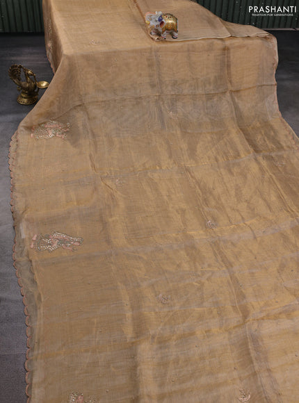 Tissue silk saree sandal with beaded work and beaded work embroidery border