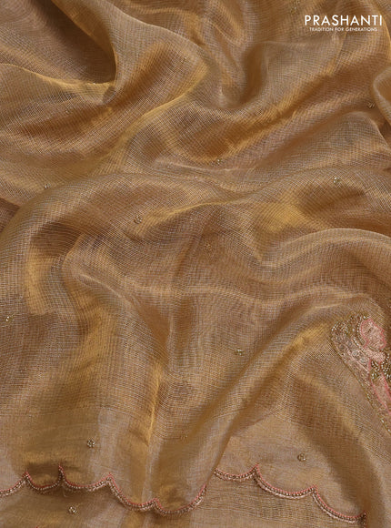 Tissue silk saree sandal with beaded work and beaded work embroidery border