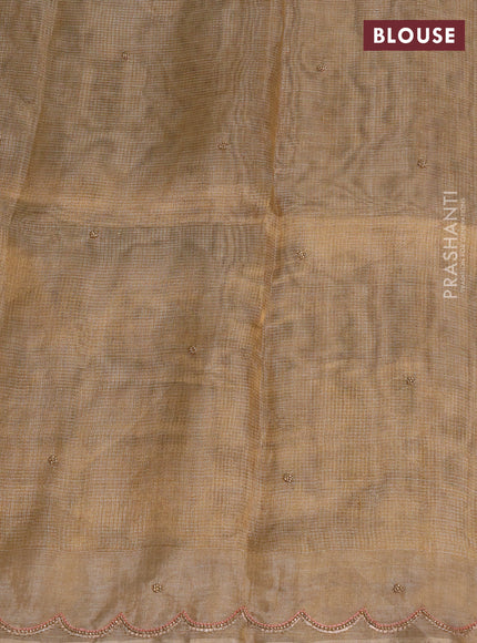 Tissue silk saree sandal with beaded work and beaded work embroidery border