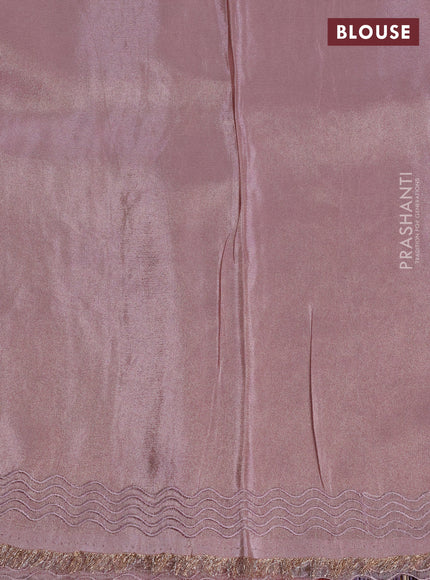 Tissue silk saree pastel pink with allover embroidery work and embroidery border