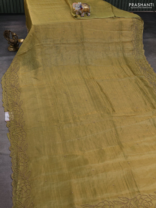 Tissue silk saree elachi green with beaded work and beaded work embroidery border