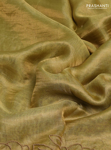 Tissue silk saree elachi green with beaded work and beaded work embroidery border