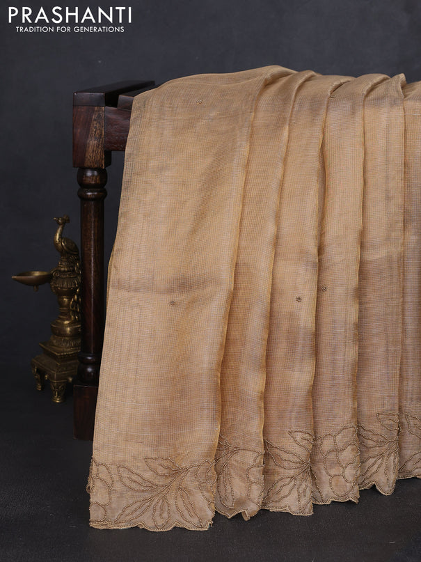 Tissue silk saree sandal with beaded work and beaded work embroidery border