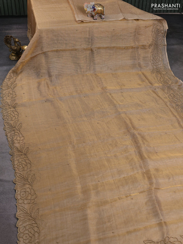 Tissue silk saree sandal with beaded work and beaded work embroidery border