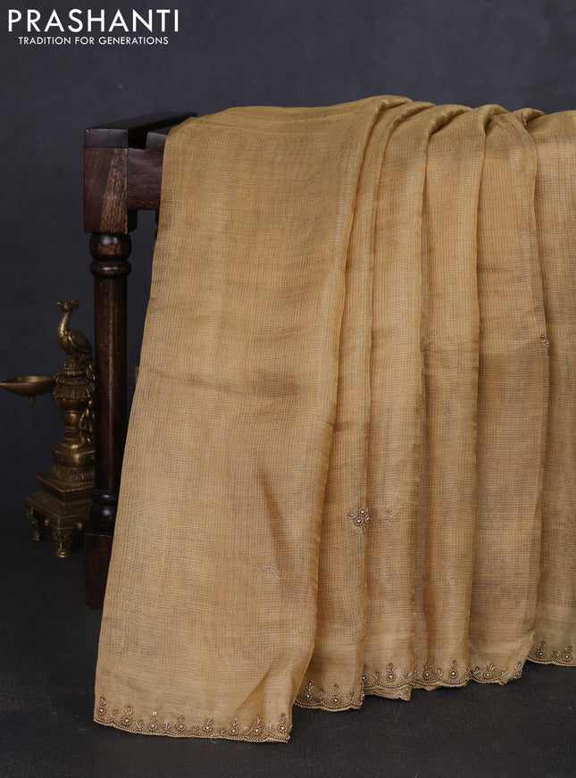 Tissue silk saree sandal with beaded work and beaded work embroidery border