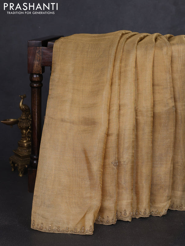 Tissue silk saree sandal with beaded work and beaded work embroidery border