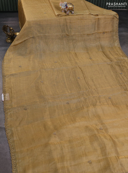 Tissue silk saree sandal with beaded work and beaded work embroidery border