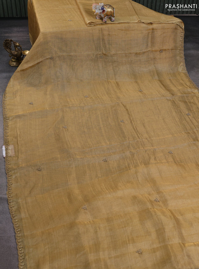 Tissue silk saree sandal with beaded work and beaded work embroidery border