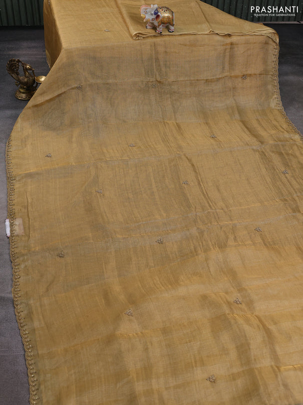 Tissue silk saree sandal with beaded work and beaded work embroidery border