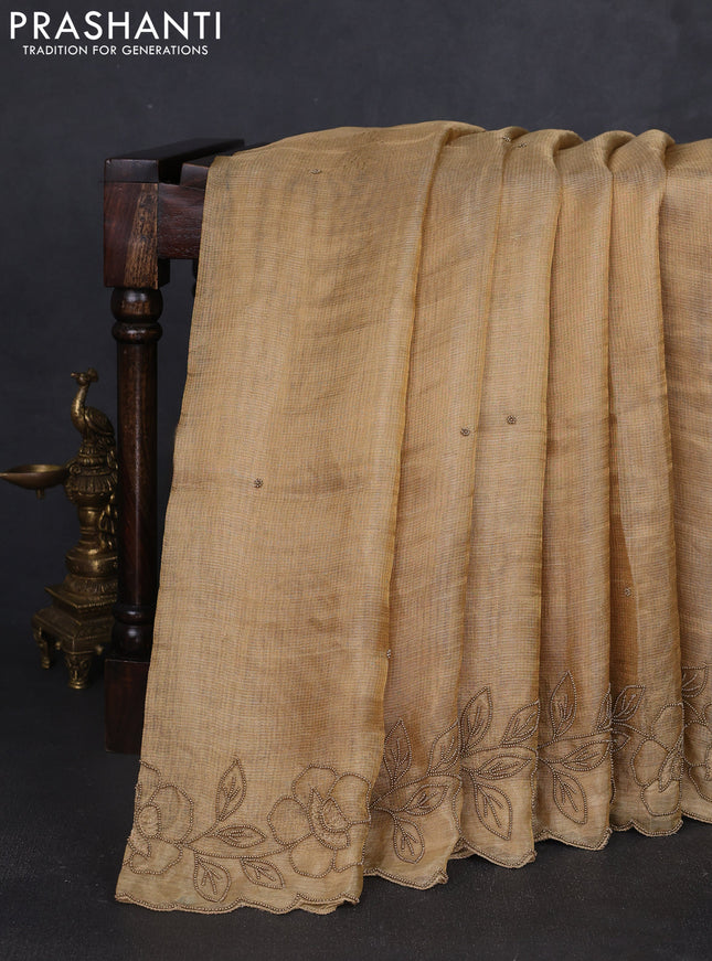 Tissue silk saree sandal with beaded work and beaded work embroidery border