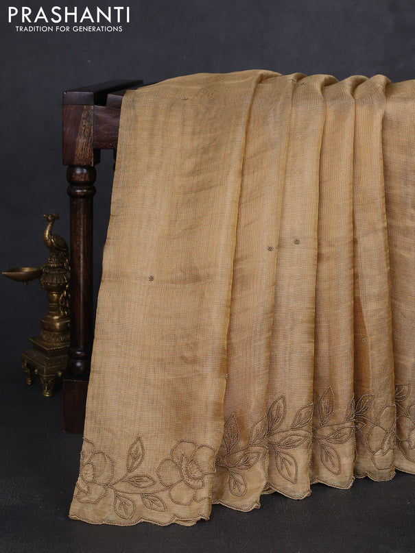 Tissue silk saree sandal with beaded work and beaded work embroidery border