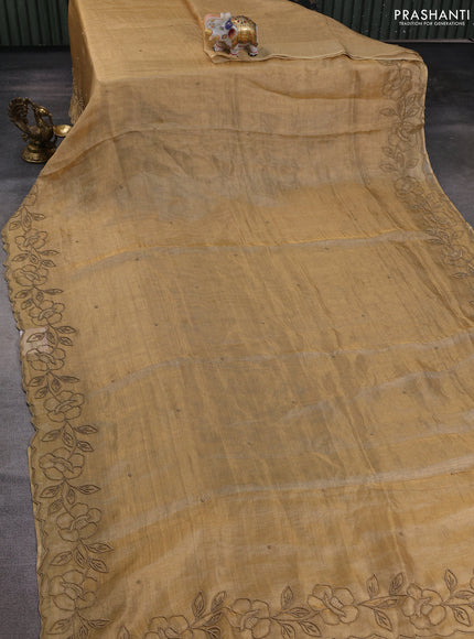 Tissue silk saree sandal with beaded work and beaded work embroidery border
