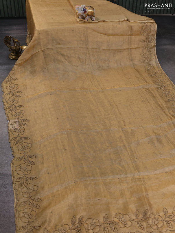 Tissue silk saree sandal with beaded work and beaded work embroidery border
