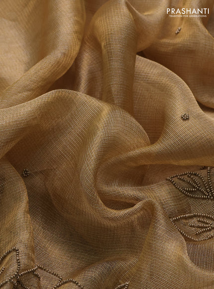 Tissue silk saree sandal with beaded work and beaded work embroidery border