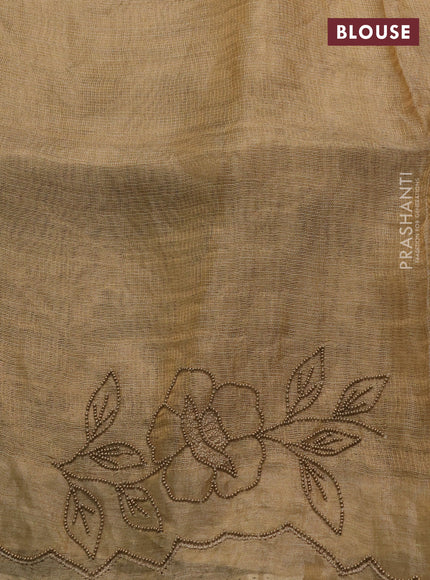 Tissue silk saree sandal with beaded work and beaded work embroidery border