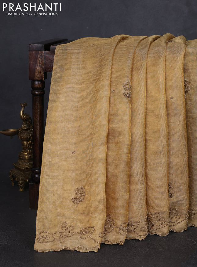 Tissue silk saree sandal with beaded work and beaded work embroidery border