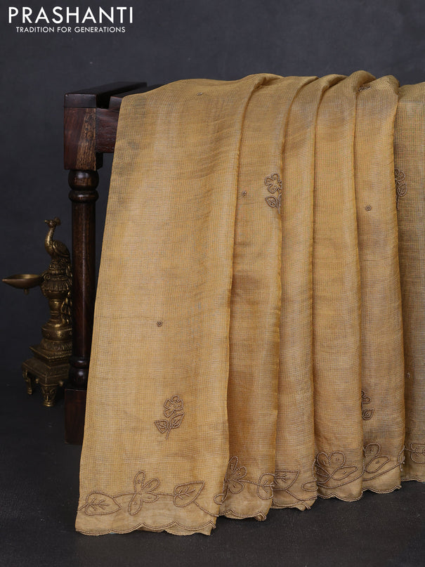 Tissue silk saree sandal with beaded work and beaded work embroidery border