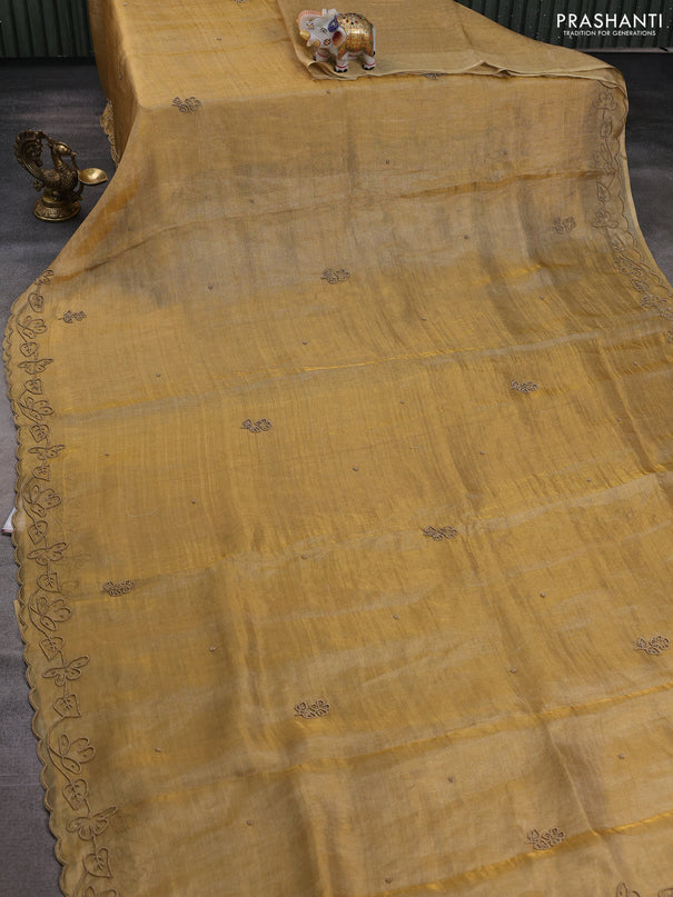 Tissue silk saree sandal with beaded work and beaded work embroidery border
