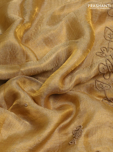 Tissue silk saree sandal with beaded work and beaded work embroidery border