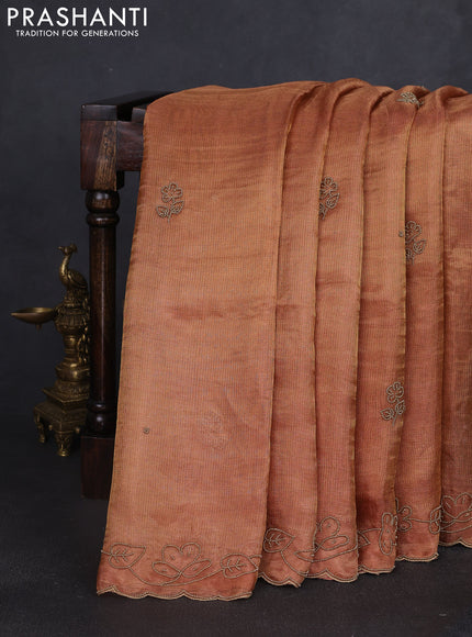 Tissue silk saree rust shade with beaded work and beaded work embroidery border