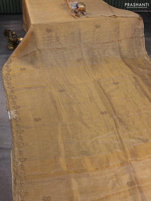 Tissue silk saree sandal with beaded work and beaded work embroidery border