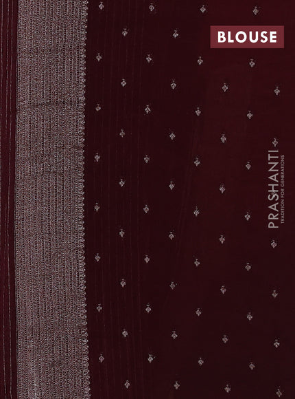 Banarasi semi georgette saree coffee brown with allover thread & zari stripe pattern and long zari woven border
