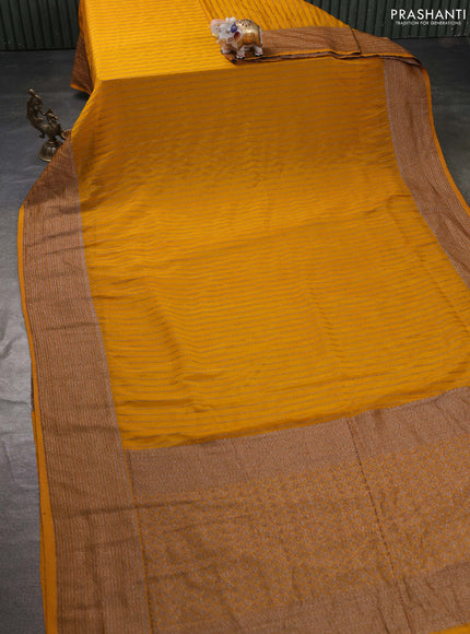 Banarasi semi georgette saree mustard yellow with allover thread & zari stripe pattern and long zari woven border