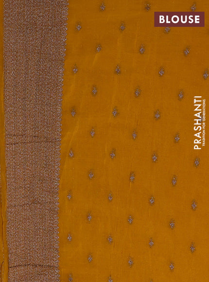 Banarasi semi georgette saree mustard yellow with allover thread & zari stripe pattern and long zari woven border
