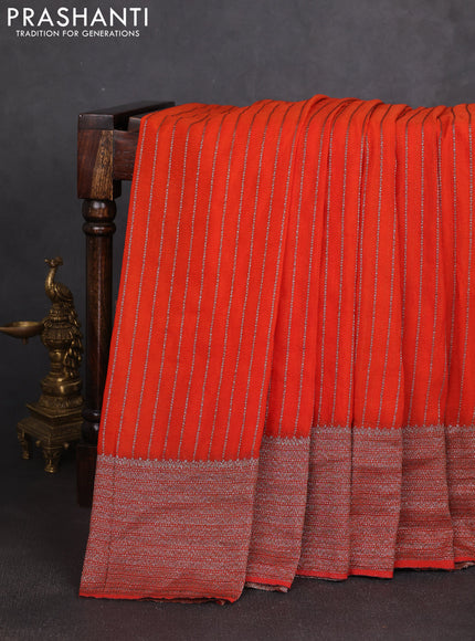 Banarasi semi georgette saree rust shade with allover thread & zari stripe pattern and long zari woven border