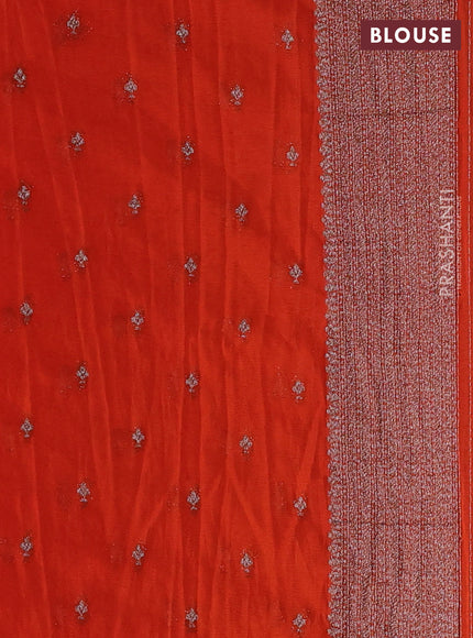 Banarasi semi georgette saree rust shade with allover thread & zari stripe pattern and long zari woven border
