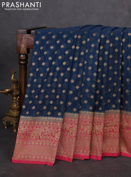 Banarasi semi georgette saree peacock blue and pink with allover thread & zari woven buttas and zari woven border