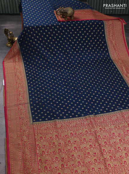 Banarasi semi georgette saree peacock blue and pink with allover thread & zari woven buttas and zari woven border