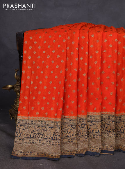 Banarasi semi georgette saree orange and peacock green with allover thread & zari woven buttas and zari woven border