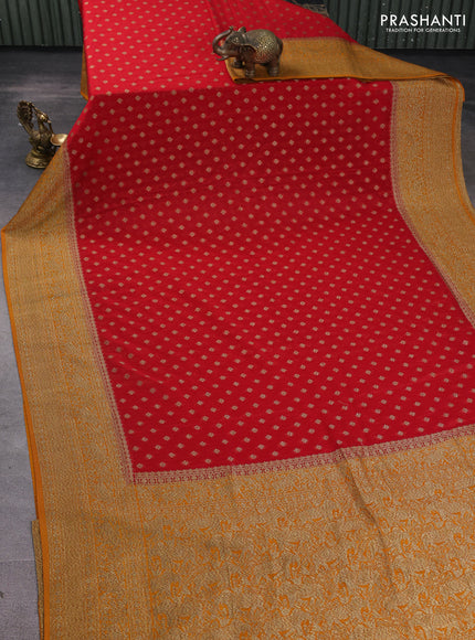Banarasi semi georgette saree red and mustard yellow with allover thread & zari woven buttas and zari woven border