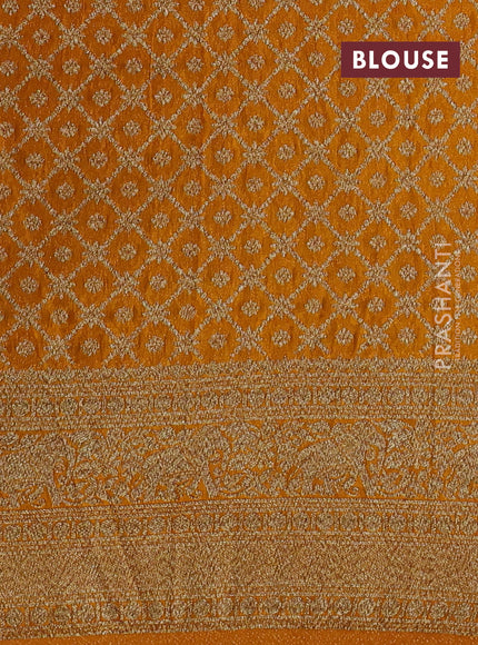 Banarasi semi georgette saree red and mustard yellow with allover thread & zari woven buttas and zari woven border