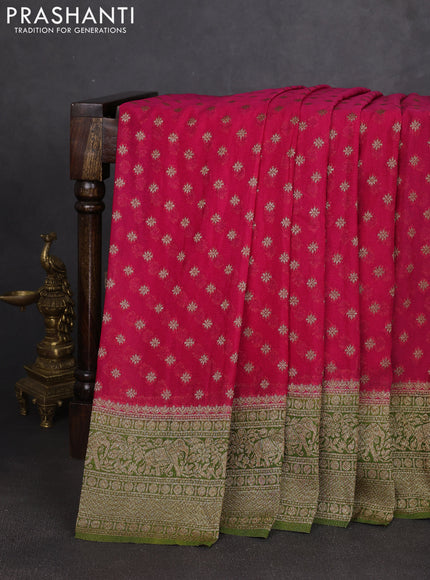 Banarasi semi georgette saree pink and light green with allover thread & zari woven buttas and zari woven border