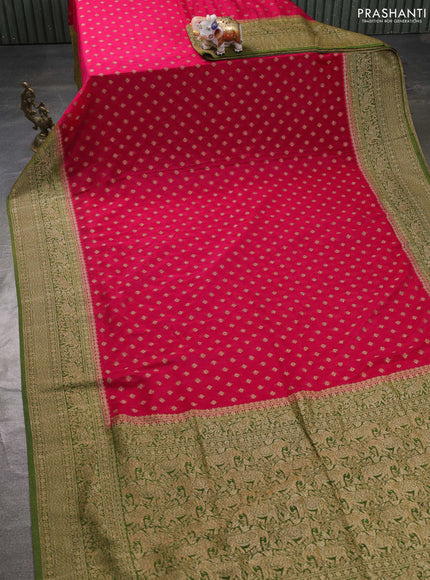 Banarasi semi georgette saree pink and light green with allover thread & zari woven buttas and zari woven border