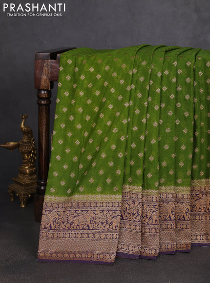 Banarasi semi georgette saree light green and navy blue with allover thread & zari woven buttas and zari woven border
