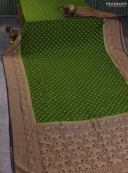 Banarasi semi georgette saree light green and navy blue with allover thread & zari woven buttas and zari woven border