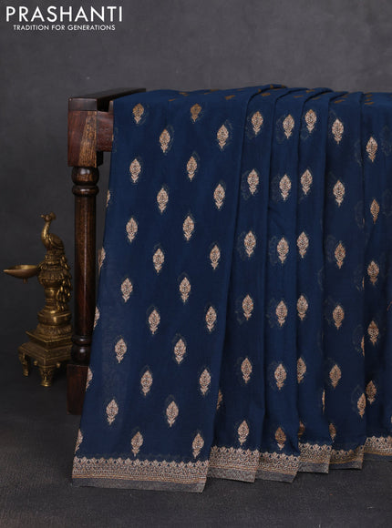 Banarasi semi georgette saree peacock blue with allover thread & zari woven buttas and zari woven border